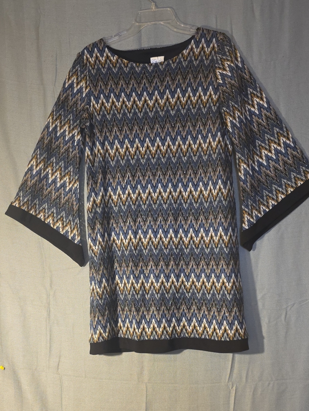 Emma & Michele Blue, Black & Gold Zigzag Midi Dress